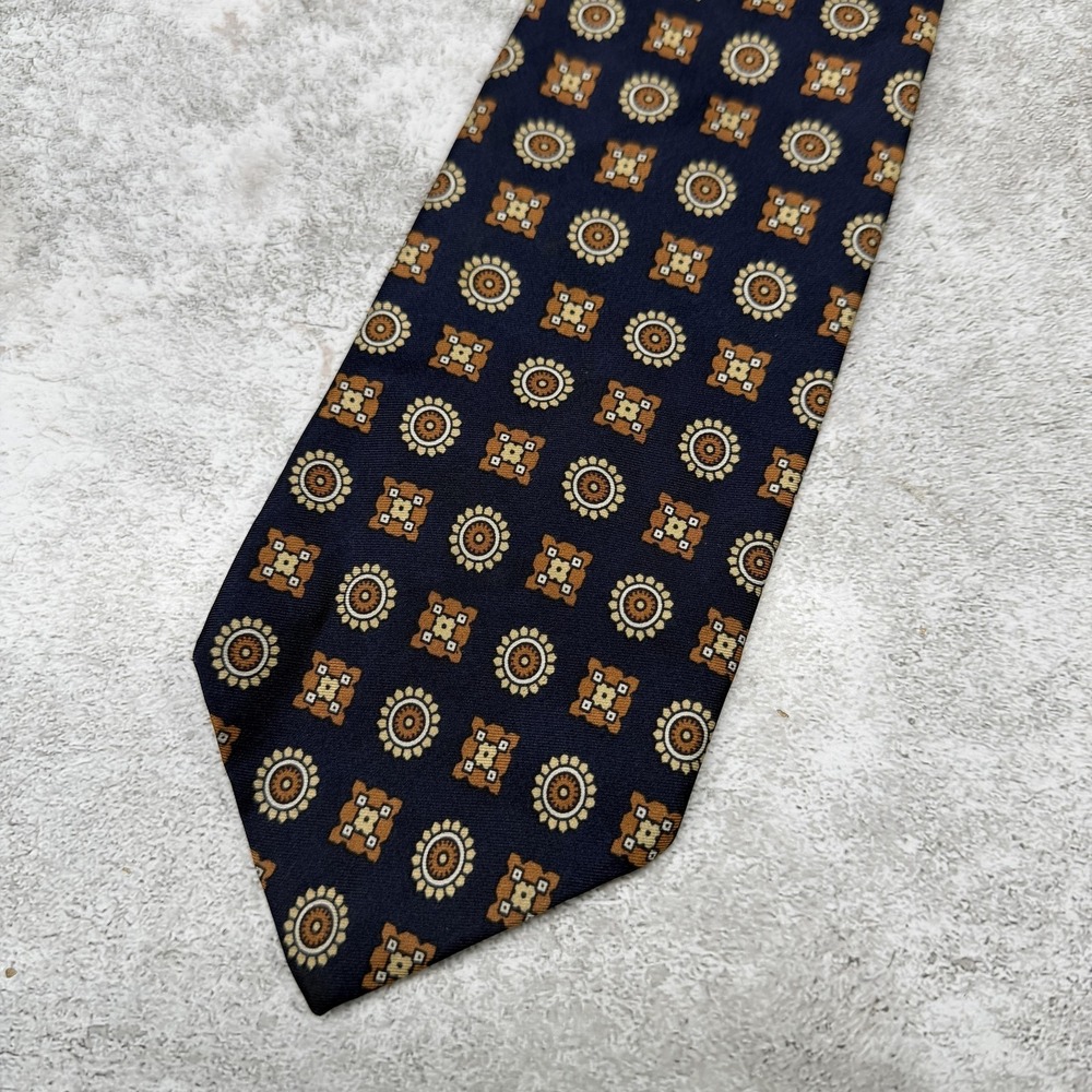 Christian Dior 100% Silk Tie Mens‎ One Size Black Geometric Medallion Necktie